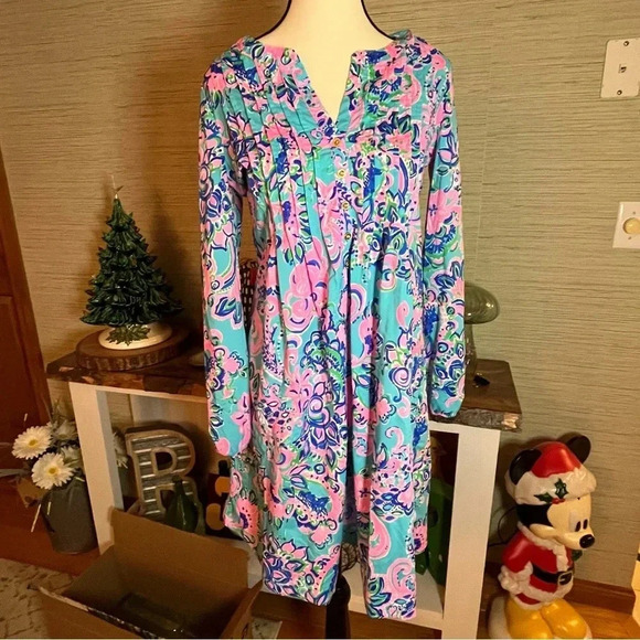 LILLY PULITZER Seana Dress UPF 50+ Blue Horizon Jungle Sunrise Woman’s Size XS - Picture 12 of 12